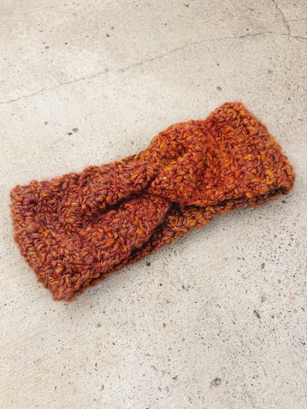 Handmade Cozy Orange Headband/Earwarmer with a Twist